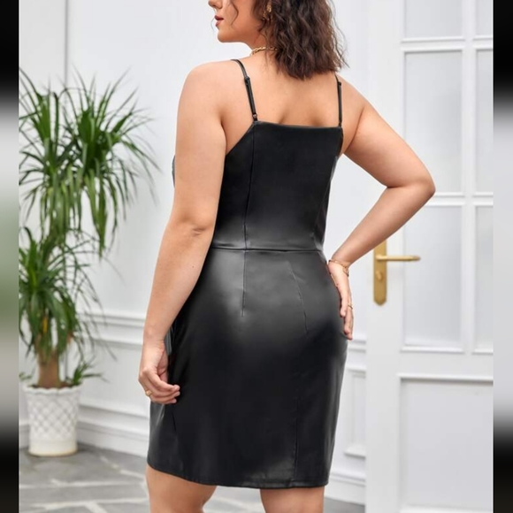 SHEIN Women's Fashion Leather Wrap Hem Cami Dress NWOT - Picture 2 of 15